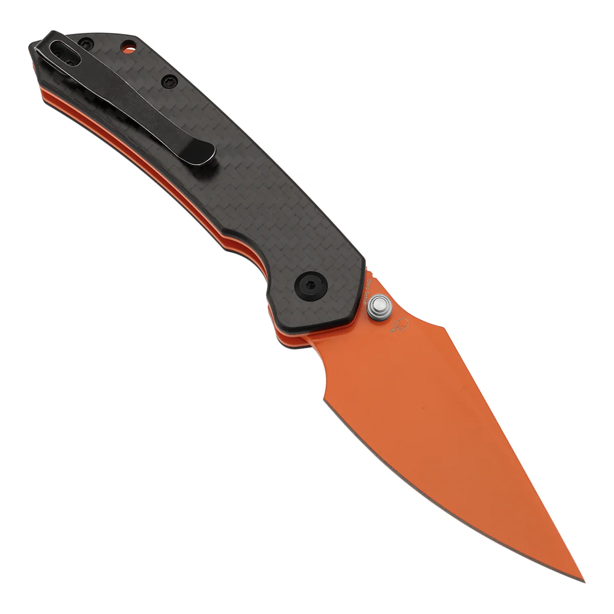 Tenable Fenrir Top Liner Lock Folding Knife| Twill Carbon Fiber Handle | 3.48“ Orange Coated Nitro V Blade | Sparrow Knife Design | B1034H5 (Stainless Steel Thumb Stud) - Image 4