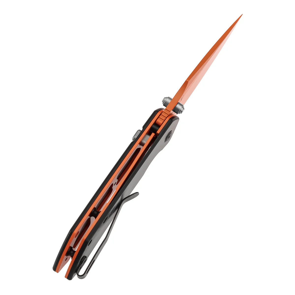Tenable Fenrir Top Liner Lock Folding Knife| Twill Carbon Fiber Handle | 3.48“ Orange Coated Nitro V Blade | Sparrow Knife Design | B1034H5 (Stainless Steel Thumb Stud) - Image 6