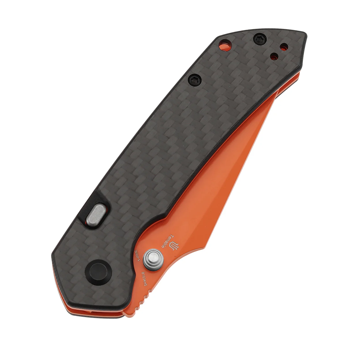 Tenable Fenrir Top Liner Lock Folding Knife| Twill Carbon Fiber Handle | 3.48“ Orange Coated Nitro V Blade | Sparrow Knife Design | B1034H5 (Stainless Steel Thumb Stud) - Image 7