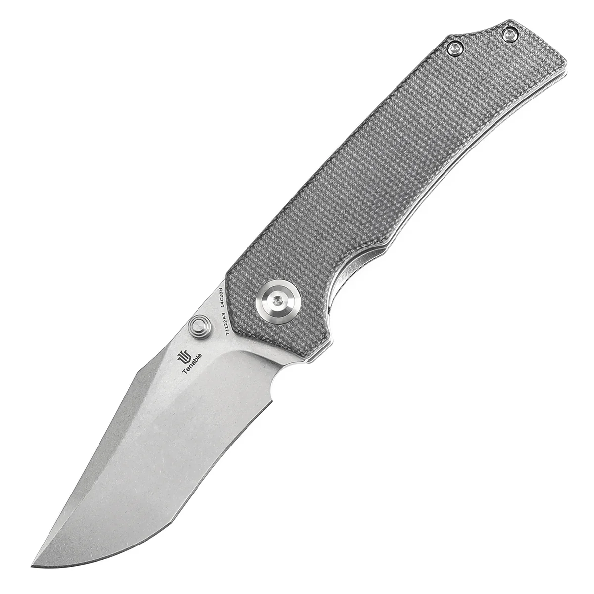 Tenable Fermi Folding Knife Black Micarta Handle (3.11'' Stonewashed 14C28N Blade) Burchtree Designs-T1122A3 - Image 2