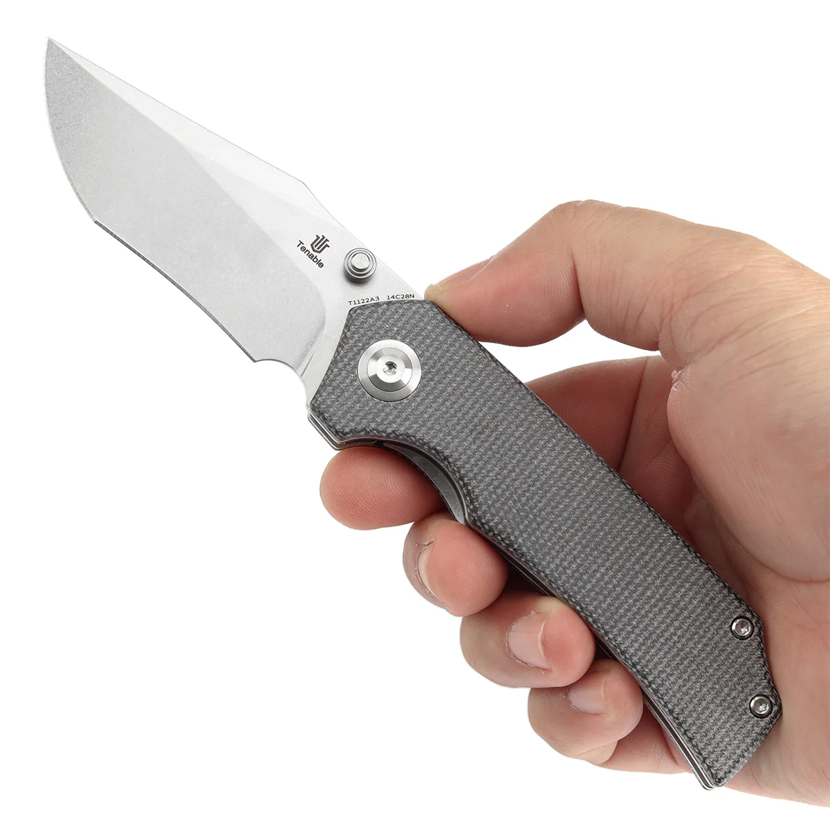 Tenable Fermi Folding Knife Black Micarta Handle (3.11'' Stonewashed 14C28N Blade) Burchtree Designs-T1122A3 - Image 9