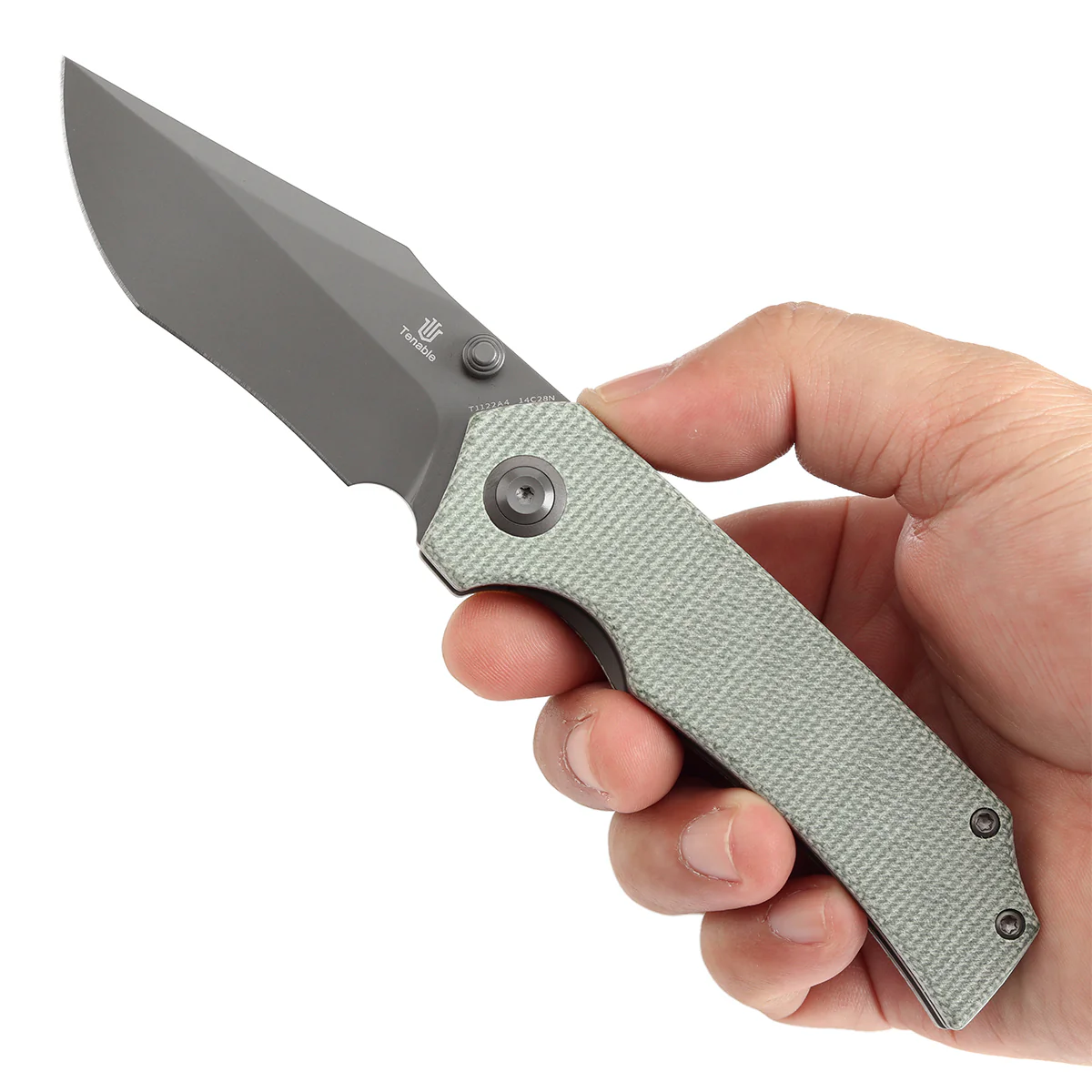Tenable Fermi Folding Knife Green Micarta Handle (3.11'' Grey TiCn Coated 14C28N Blade) Burchtree Designs-T1122A4 - Image 9