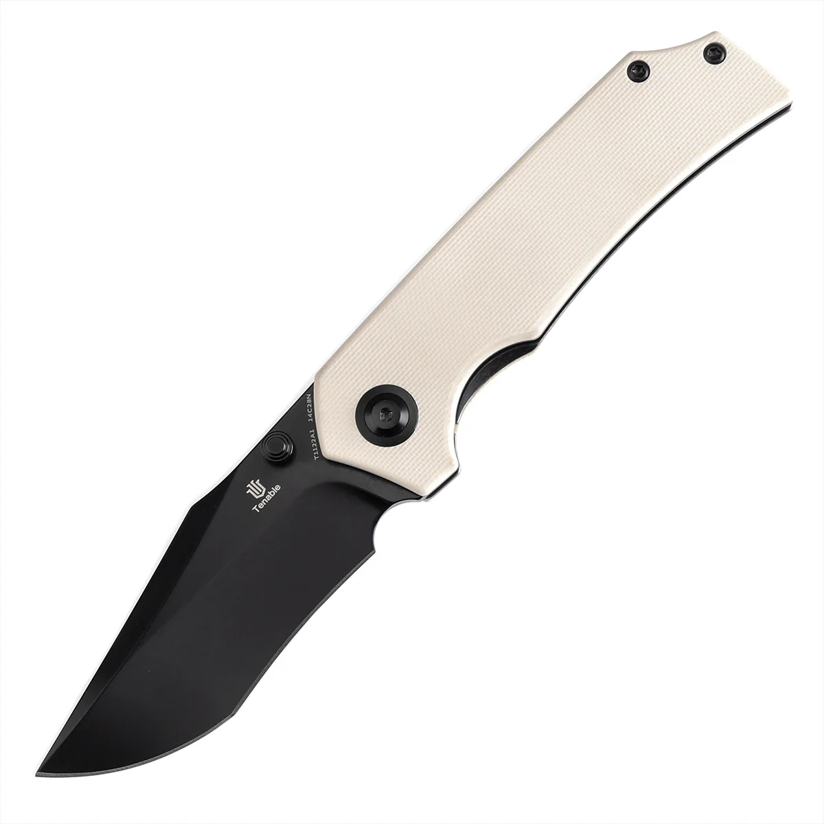 Tenable Fermi Folding Knife Ivory White G10 Handle (3.11'' Black TiCn Coated 14C28N Blade) Burchtree Designs-T1122A1 - Image 2