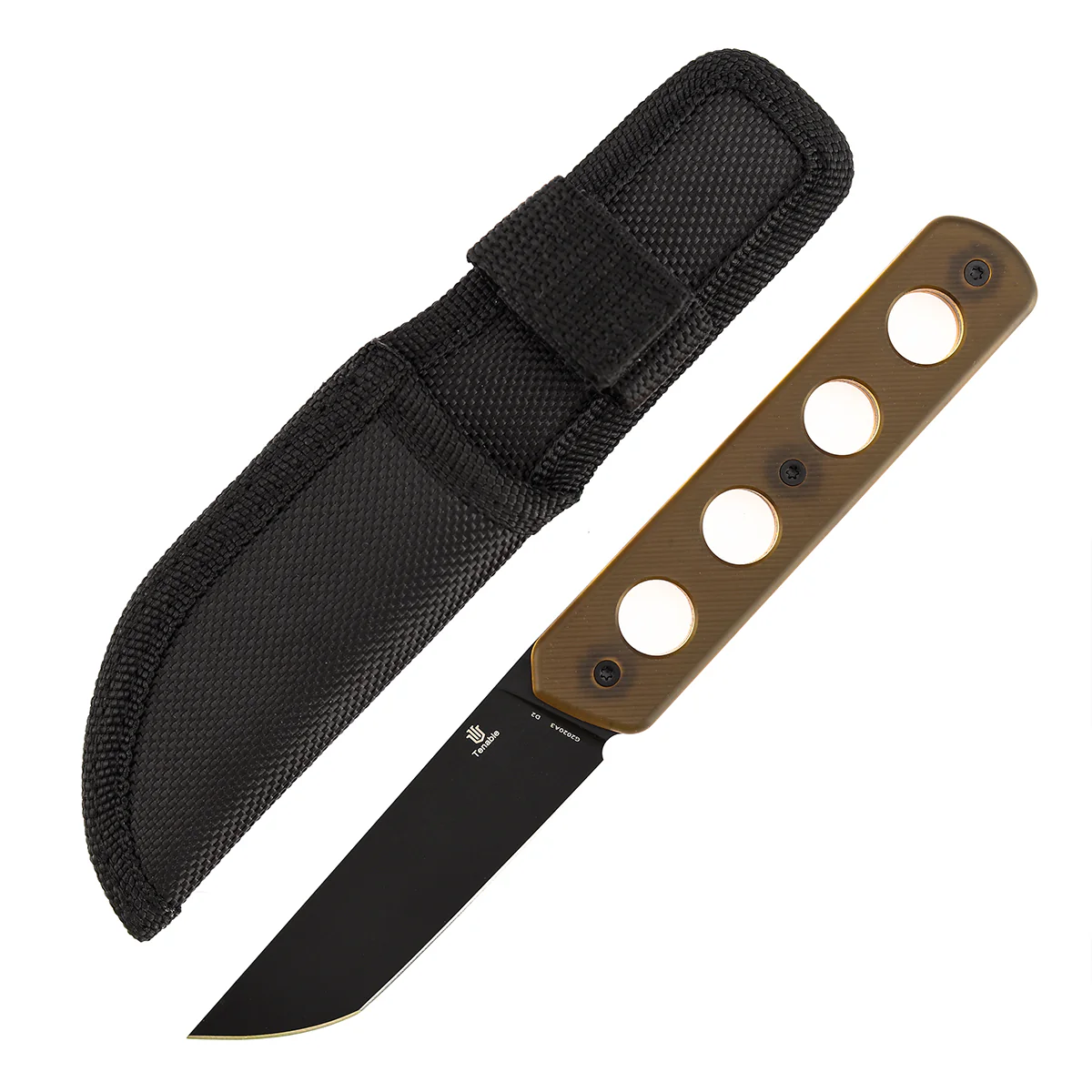 Tenable Foosa Fixed Blade Knife - 3.06'' Blackwash D2 Blade | Amber PEI Handle | Rolf Helbig - G2020A3
