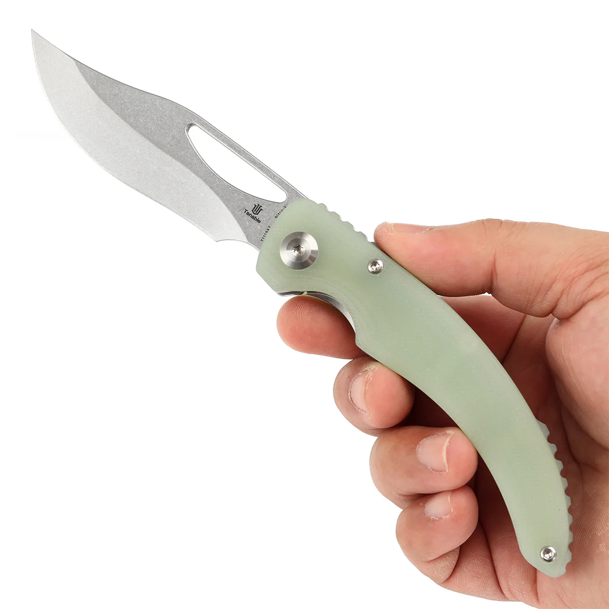 Tenable Gideon Folding Knife - 3.5'' Stonewashed Nitro V Blade -Jade G10 Handle - Dead Sober Design - T1119A3 - Image 9