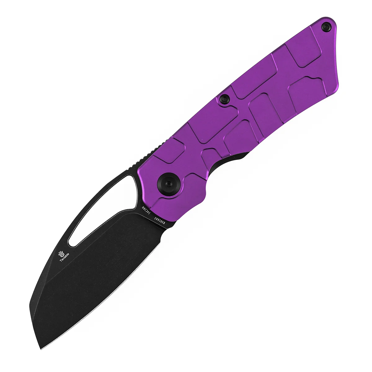 Tenable Goblin L Folding Knife | 3.08" Blackwash 14C28N Blade | Purple Anodized Aluminum with Amphibian-inspired Geometric Texture Handle | Marshall Noble Design | B3016A3 - Image 2
