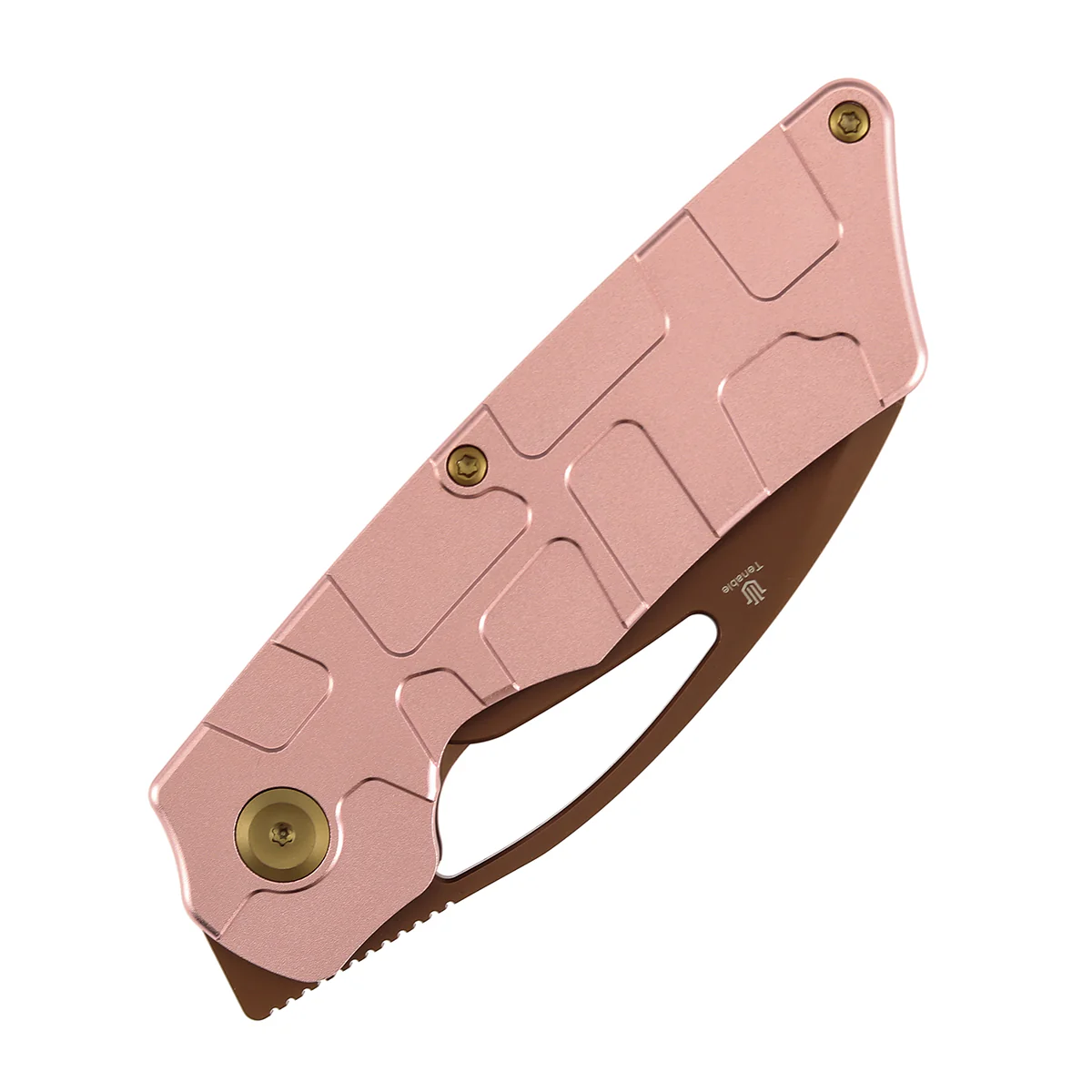 Tenable Goblin L Folding Knife | 3.08" Rose Gold 14C28N Blade | Rose Gold Aluminum with Amphibian-inspired Geometric Texture Handle | Marshall Noble Design | B3016A1 - Image 6