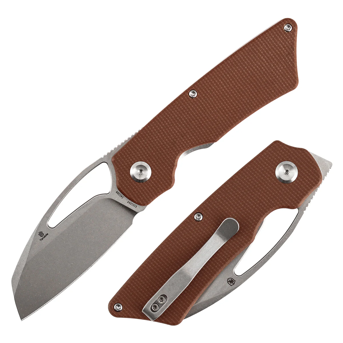 Tenable Goblin L Folding Knife | 3.08'' Stonewashed 14C28N Blade | Brown Micarta Handle | Marshall Noble Design | B3016A4