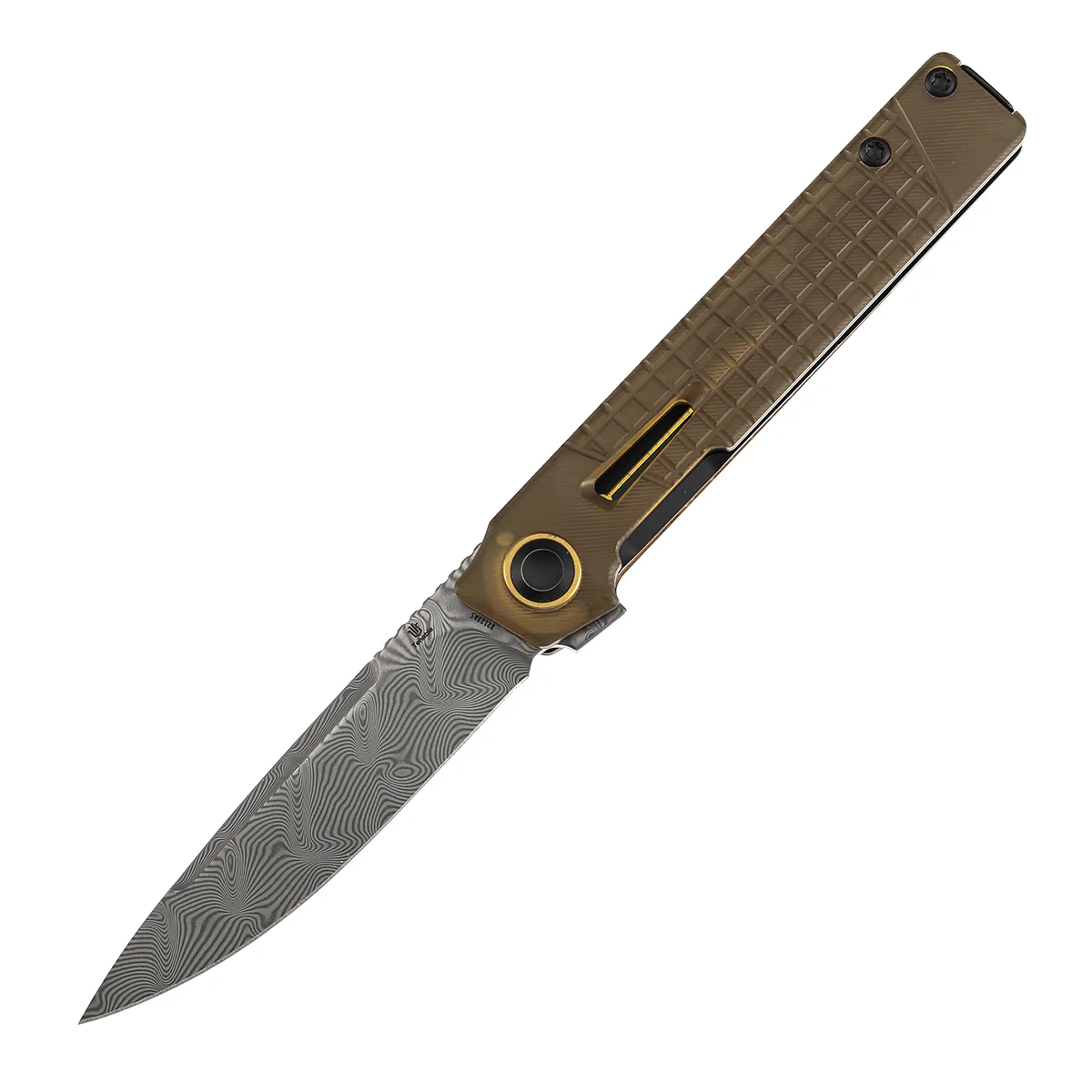 Tenable Kitpu Folding Knife | 2.9'' Water Ripple Damascus Blade | Amber PEI/Ultem with Frag Pattern Handle | Jonathan Styles Design - B2123A5 - Image 2