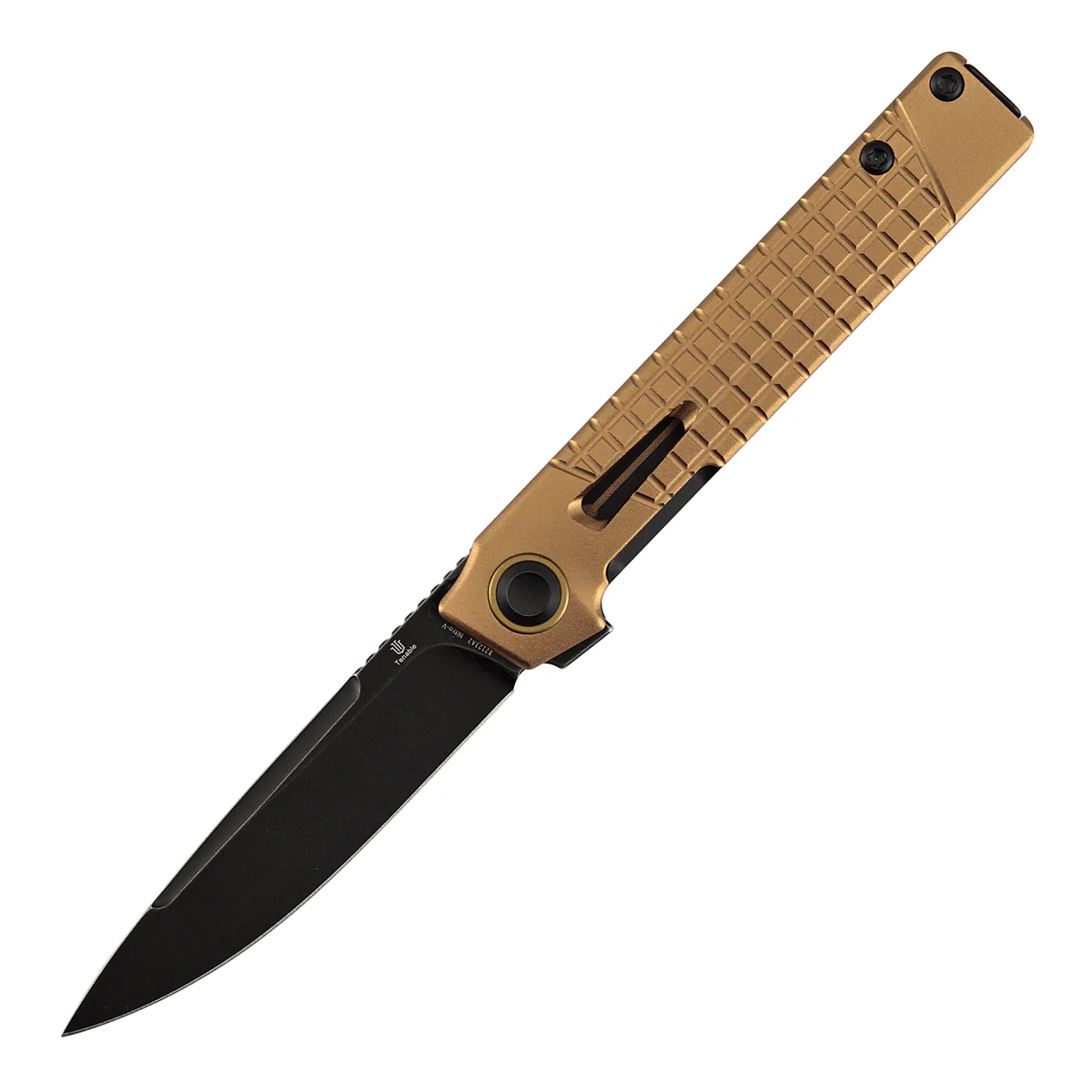 Tenable Kitpu Folding Knife | 2.9'' Blackwash Nitro-V Blade | Bronze Aluminum with Frag Pattern Handle | Jonathan Styles Design - B2123A2 - Image 2