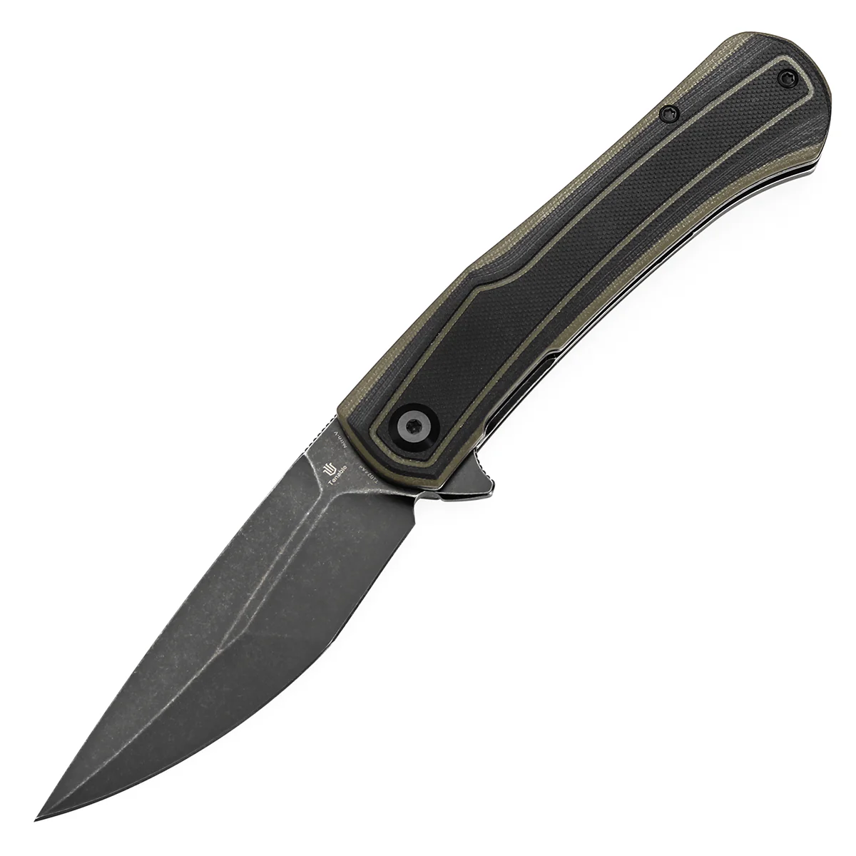 Tenable Kratos Folding Knife Black and Green G10 Handle(3.79" Blackwash Nitro-V Blade) Ostap Hel Design-T1024A4 - Image 2