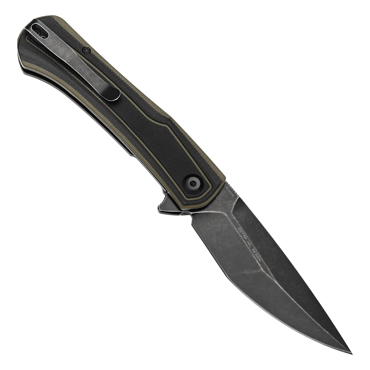 Tenable Kratos Folding Knife Black and Green G10 Handle(3.79" Blackwash Nitro-V Blade) Ostap Hel Design-T1024A4 - Image 3