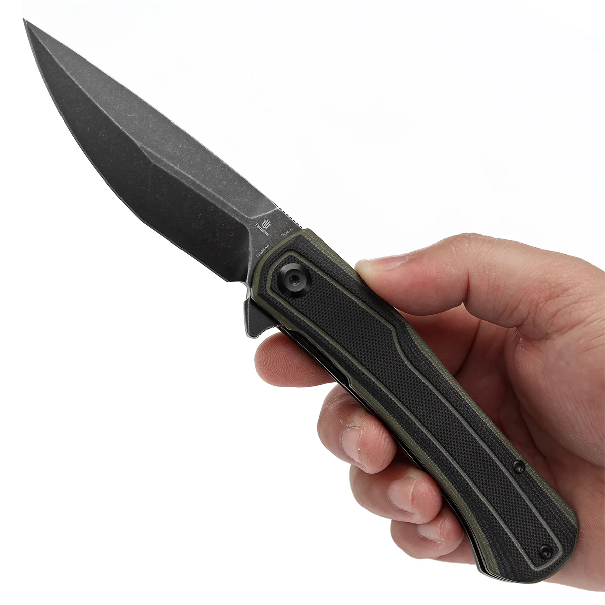 Tenable Kratos Folding Knife Black and Green G10 Handle(3.79" Blackwash Nitro-V Blade) Ostap Hel Design-T1024A4 - Image 9