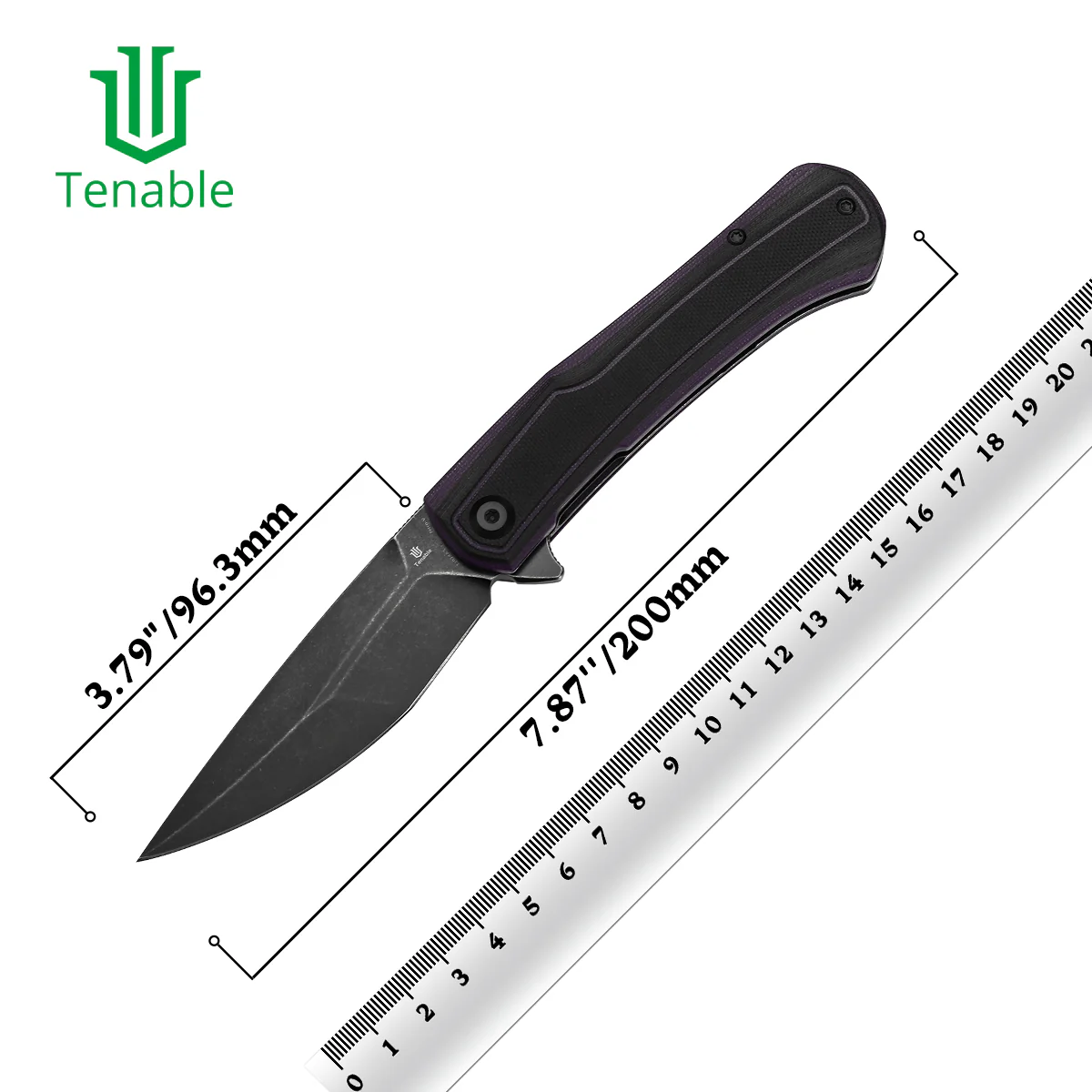 Tenable Kratos Folding Knife Black and Purple G10 Handle(3.79" Blackwash Nitro-V Blade) Ostap Hel Design-T1024A3 - Image 10