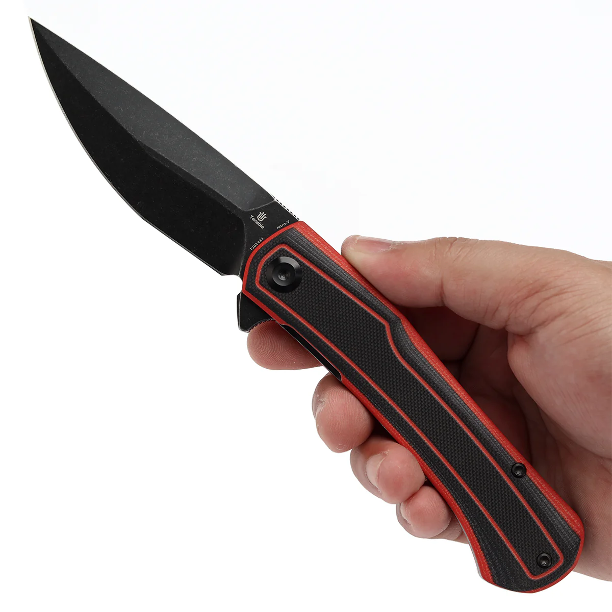Tenable Kratos Folding Knife Black and Red G10 Handle(3.79" Blackwash Nitro-V Blade) Ostap Hel Design-T1024A1 - Image 9