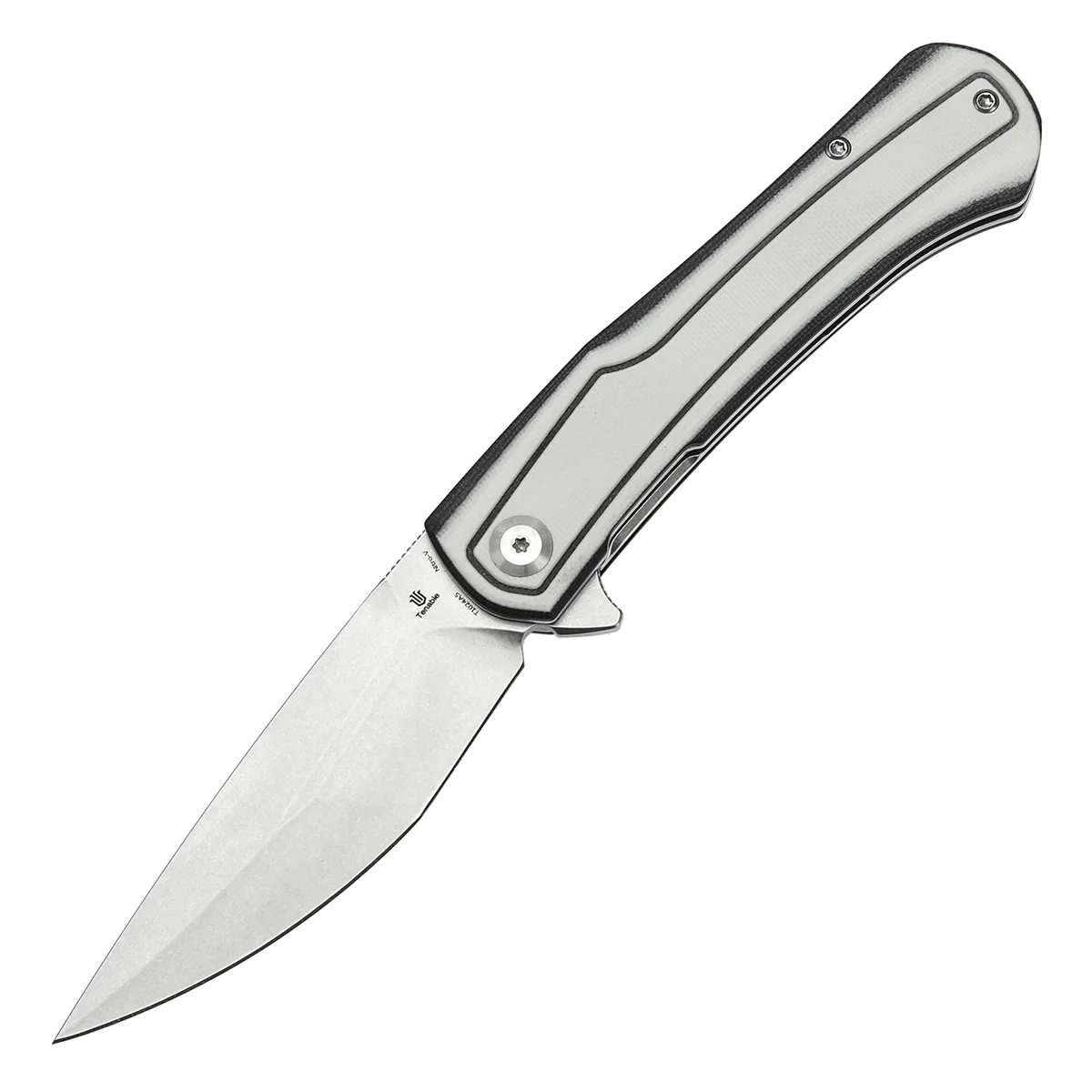 Tenable Kratos Folding Knife Black and White G10 Handle(3.79" Stonewashed Nitro-V Blade) Ostap Hel Design-T1024A5 - Image 2