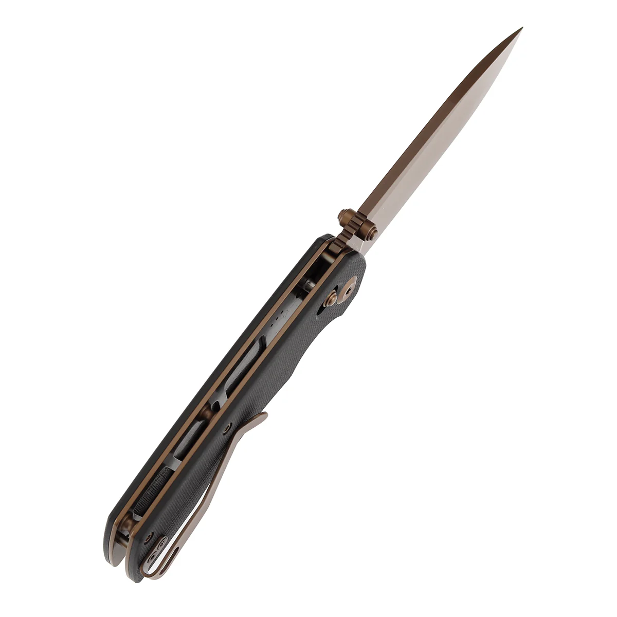 Tenable Kryo Cross Bar Lock | Black G10 Handle | 3.58‘’ Rose Gold Coated 14C28N Blade | Kim Ning Design-T1001V8 - Image 4