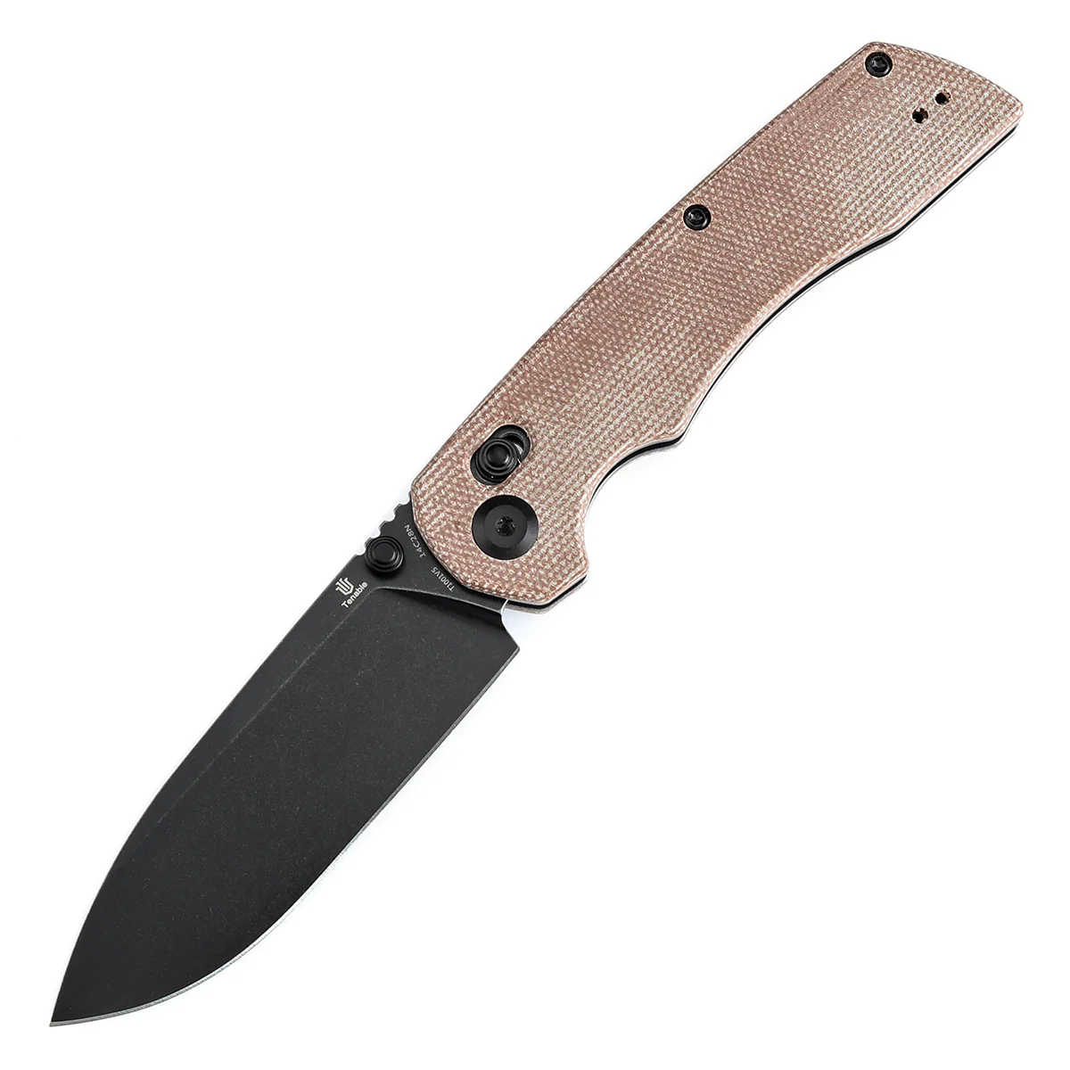 Tenable Kryo Cross Bar Lock Brown Micarta Handle (3.58‘’ Blackwash 14C28N Blade) Kim Ning Design-T1001V5 - Image 2