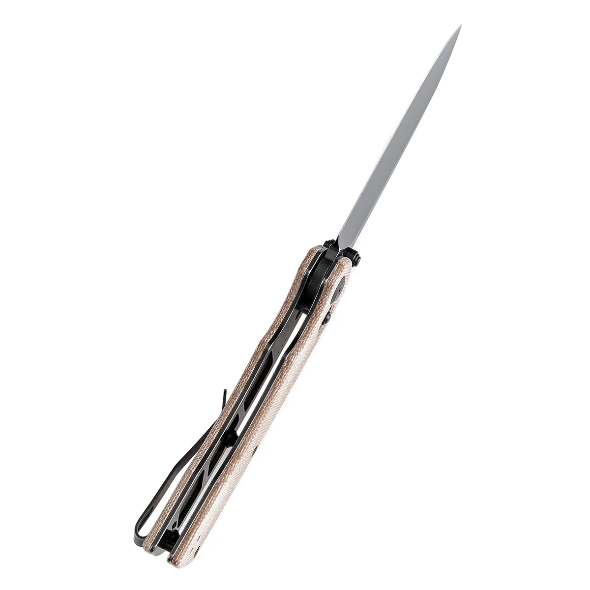 Tenable Kryo Cross Bar Lock Brown Micarta Handle (3.58‘’ Blackwash 14C28N Blade) Kim Ning Design-T1001V5 - Image 4
