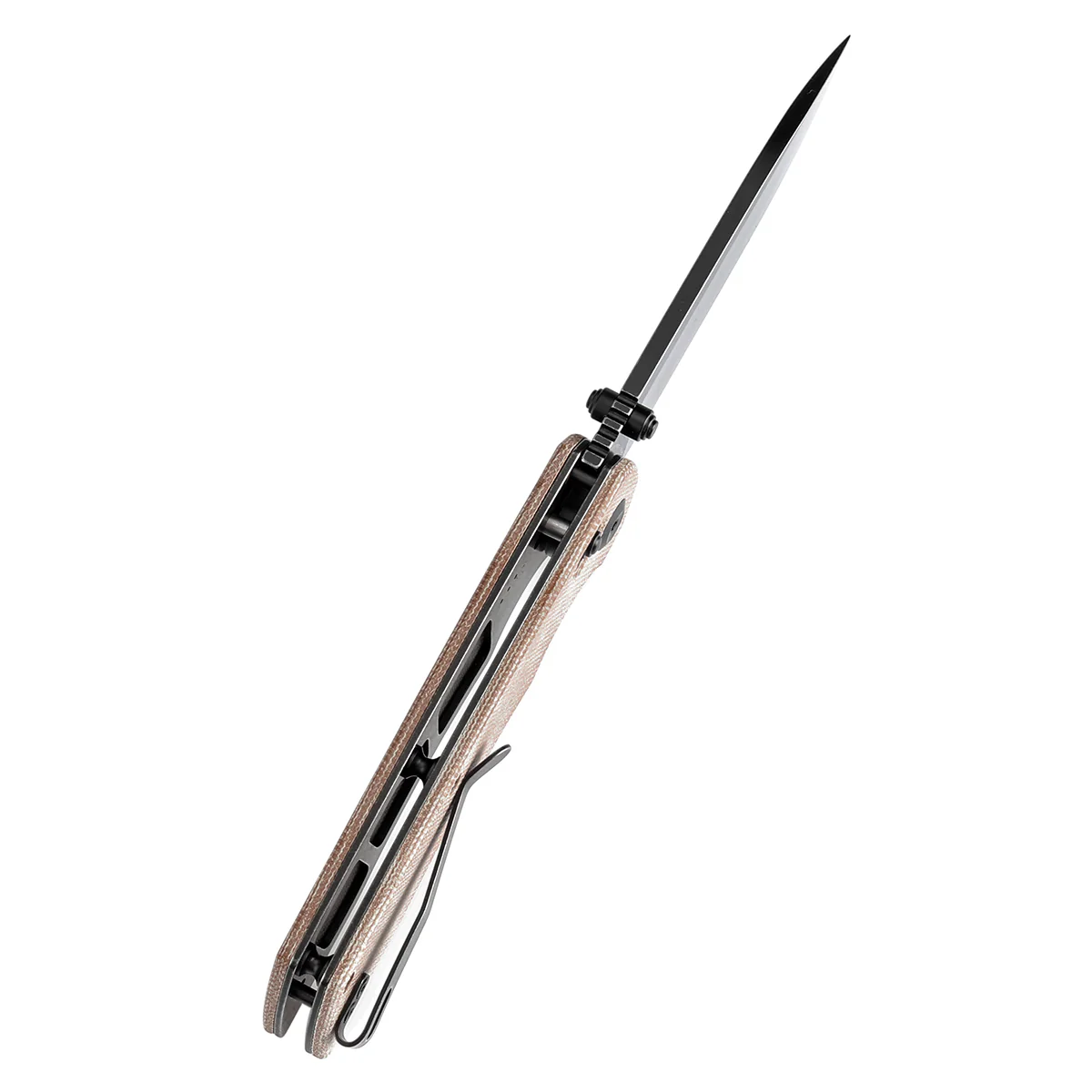 Tenable Kryo Cross Bar Lock Brown Micarta Handle (3.58‘’ Blackwash 14C28N Blade) Kim Ning Design-T1001V5 - Image 5