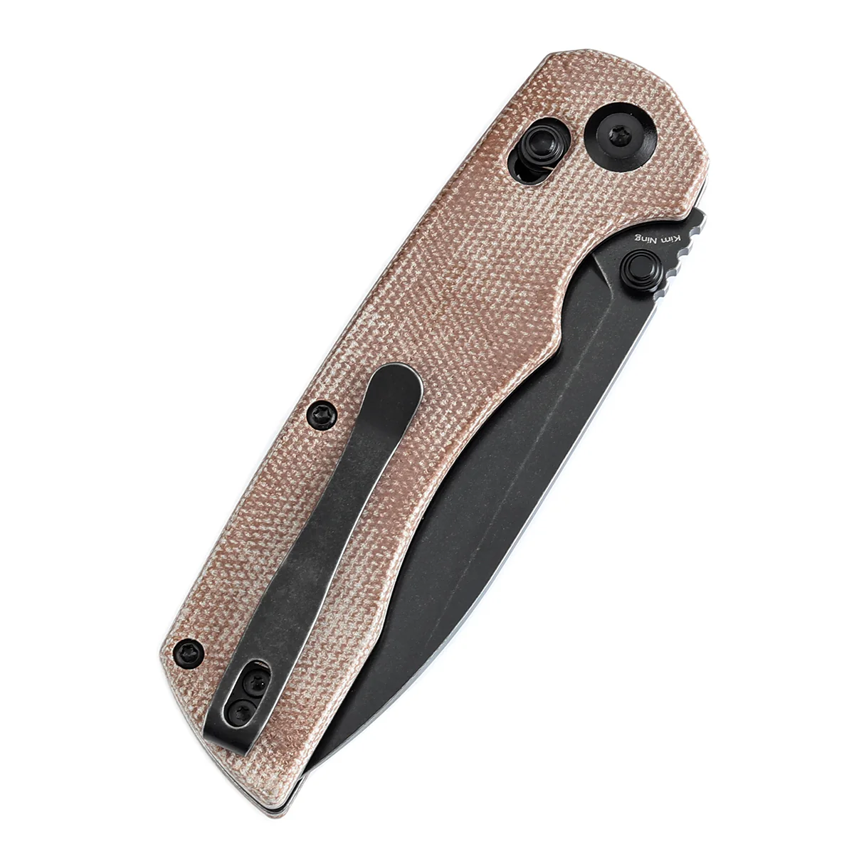 Tenable Kryo Cross Bar Lock Brown Micarta Handle (3.58‘’ Blackwash 14C28N Blade) Kim Ning Design-T1001V5 - Image 7