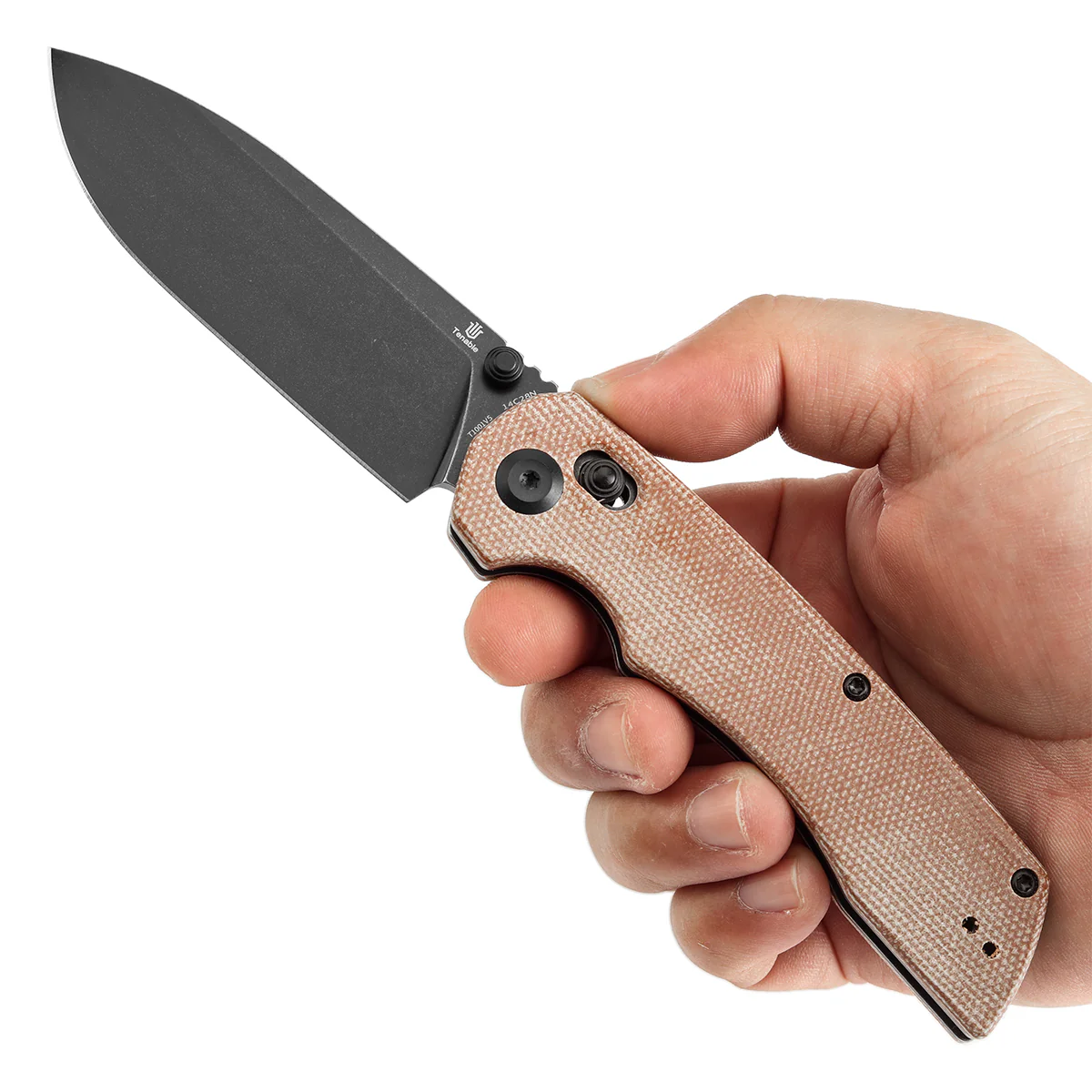 Tenable Kryo Cross Bar Lock Brown Micarta Handle (3.58‘’ Blackwash 14C28N Blade) Kim Ning Design-T1001V5 - Image 9