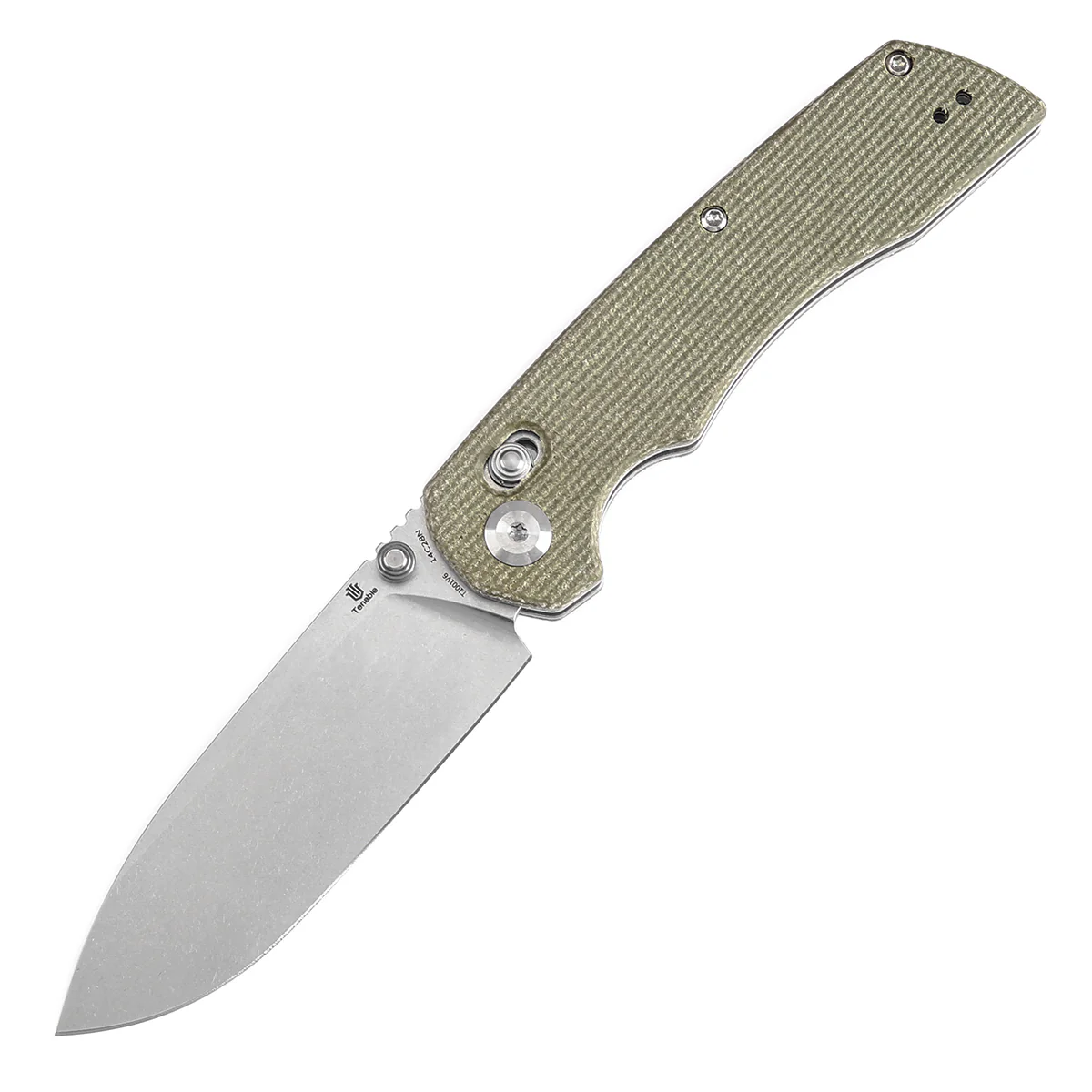 Tenable Kryo Cross Bar Lock Green Micarta Handle (3.58‘’ Stonewashed 14C28N Blade) Kim Ning Design-T1001V6 - Image 2