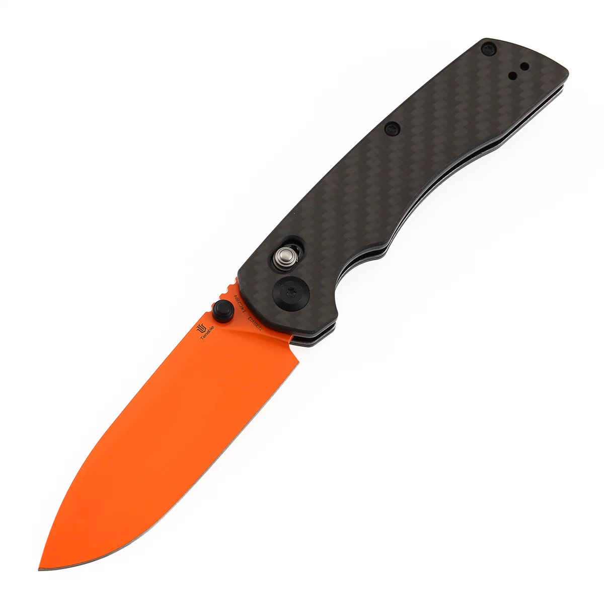 Tenable Kryo Cross Bar Lock |Twill Carbon Fiber+G10 Handle | 3.58‘’ Orange Coated 14C28N Blade | Kim Ning Design-T1001V12 - Image 2