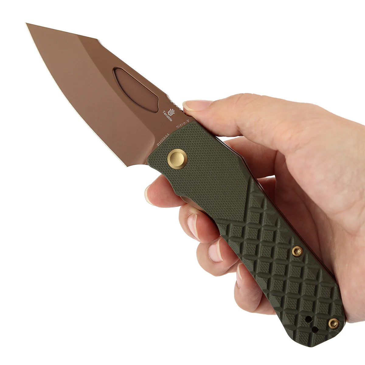 Tenable Loki Liner Lock Knife | 3.0" Rose Gold Nitro-V Blade | Olive Green G10 Handle | Steven Dunnuck Design - B1058A4 - Image 10