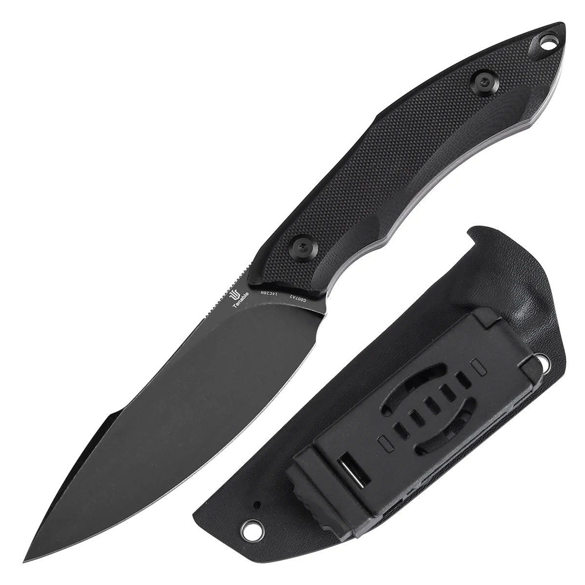 Tenable Luccio Fixed Blade Knife with Black G10 Handle (3.81" Blackwash 14C28N Blade) - Bolt Vision Design - G007A2