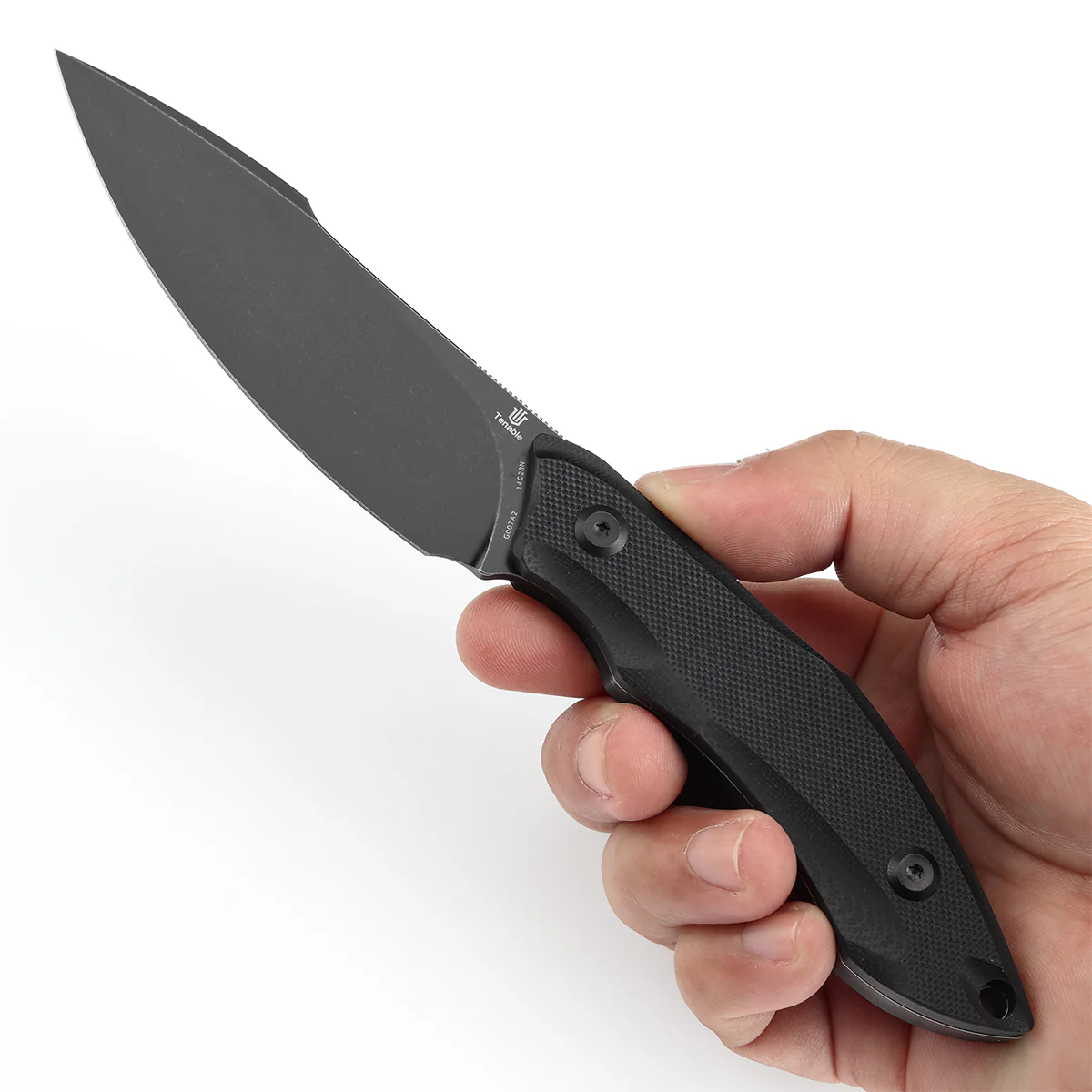 Tenable Luccio Fixed Blade Knife with Black G10 Handle (3.81" Blackwash 14C28N Blade) - Bolt Vision Design - G007A2 - Image 7