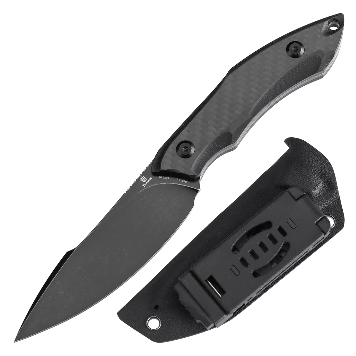 Tenable Luccio Fixed Blade Knife with Carbon Fiber & G10 Handle (3.81" Blackwash 14C28N Blade) - Bolt Vision Design - G007A6