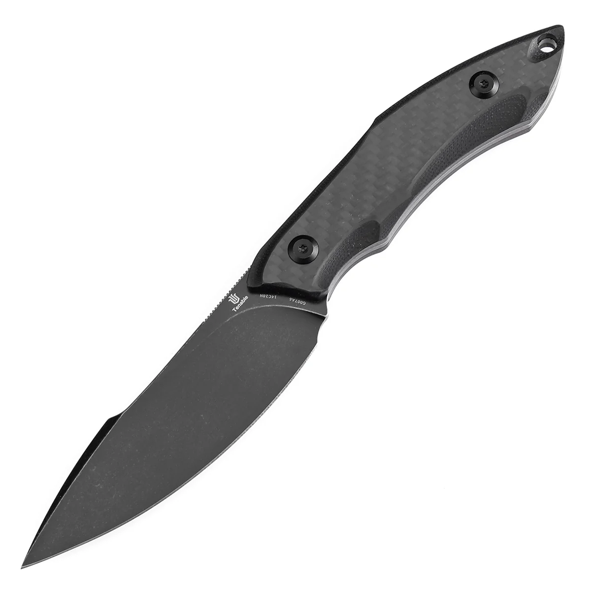 Tenable Luccio Fixed Blade Knife with Carbon Fiber & G10 Handle (3.81" Blackwash 14C28N Blade) - Bolt Vision Design - G007A6 - Image 2