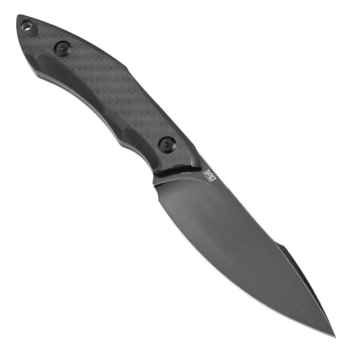 Tenable Luccio Fixed Blade Knife with Carbon Fiber & G10 Handle (3.81" Blackwash 14C28N Blade) - Bolt Vision Design - G007A6 - Image 3