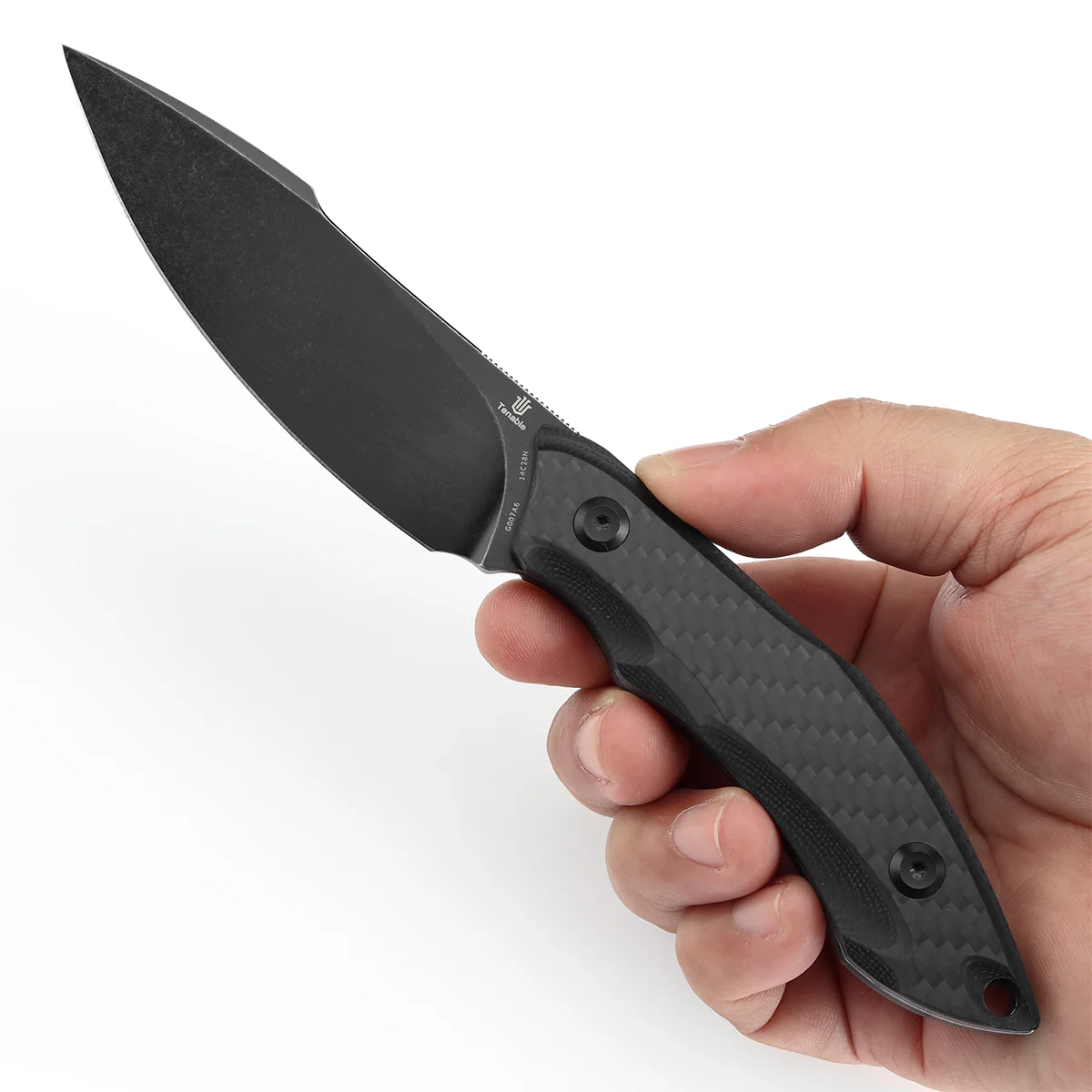Tenable Luccio Fixed Blade Knife with Carbon Fiber & G10 Handle (3.81" Blackwash 14C28N Blade) - Bolt Vision Design - G007A6 - Image 7
