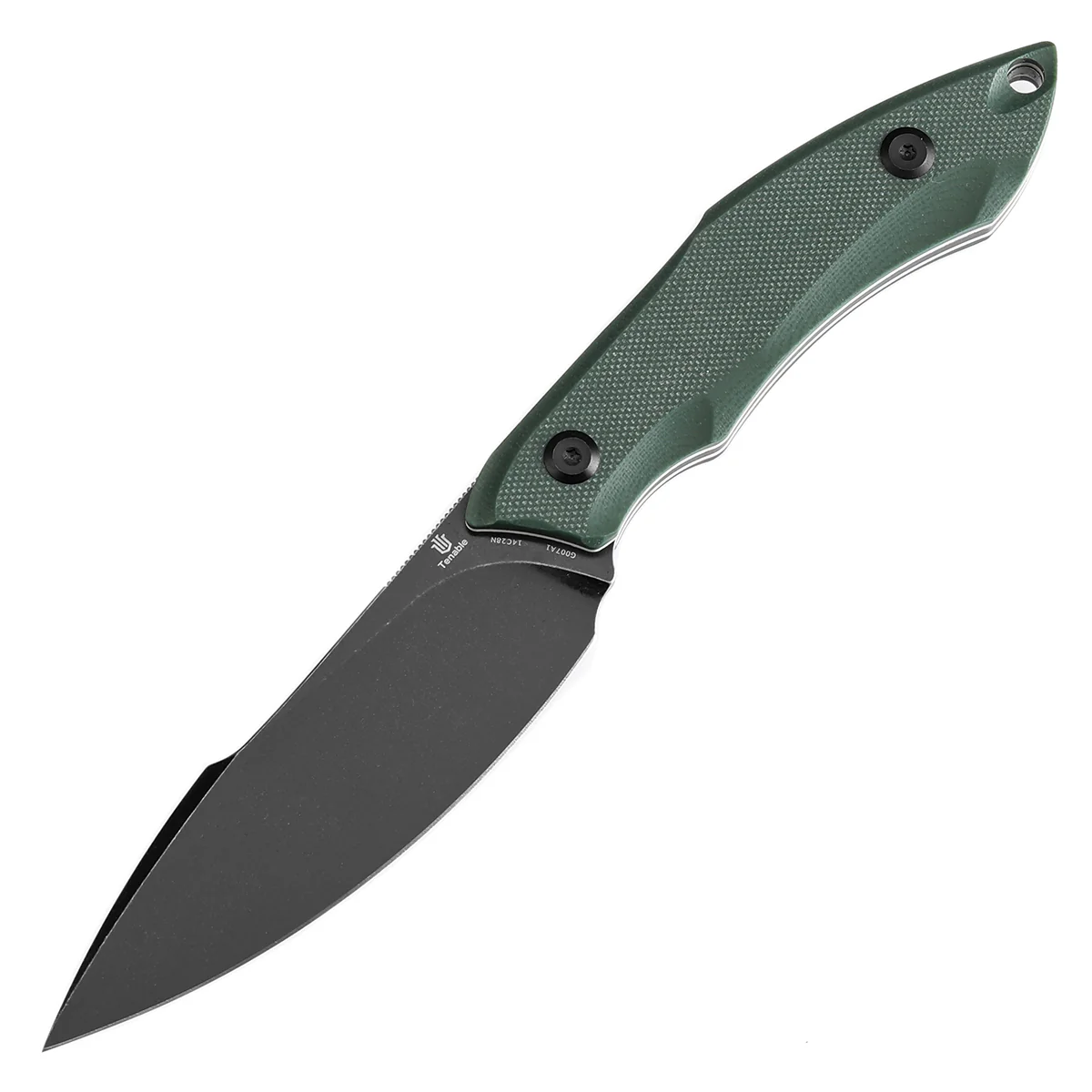 Tenable Luccio Fixed Blade Knife with Green G10 Handle (3.81" Blackwash 14C28N Blade) - Bolt Vision Design - G007A1 - Image 2