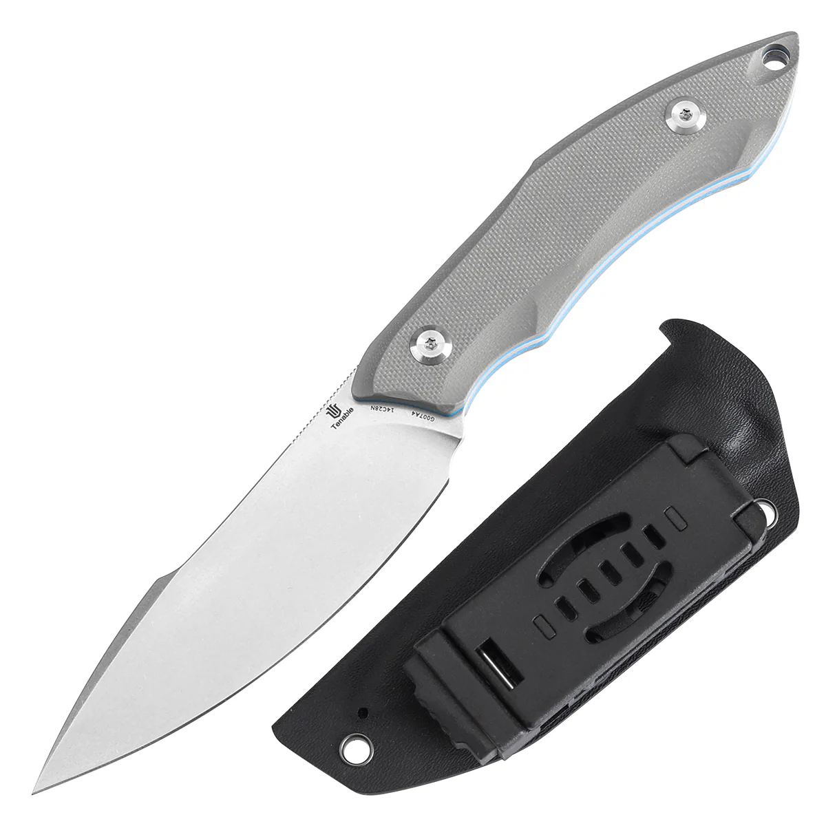 Tenable Luccio Fixed Blade Knife with Grey G10 Handle (3.81" Stonewashed 14C28N Blade) - Bolt Vision Design - G007A4