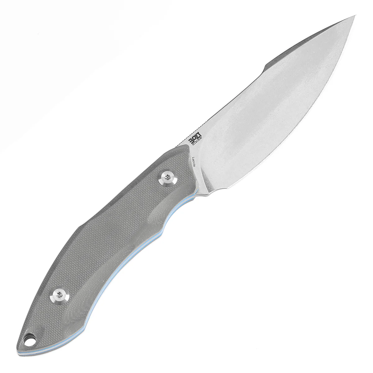 Tenable Luccio Fixed Blade Knife with Grey G10 Handle (3.81" Stonewashed 14C28N Blade) - Bolt Vision Design - G007A4 - Image 6