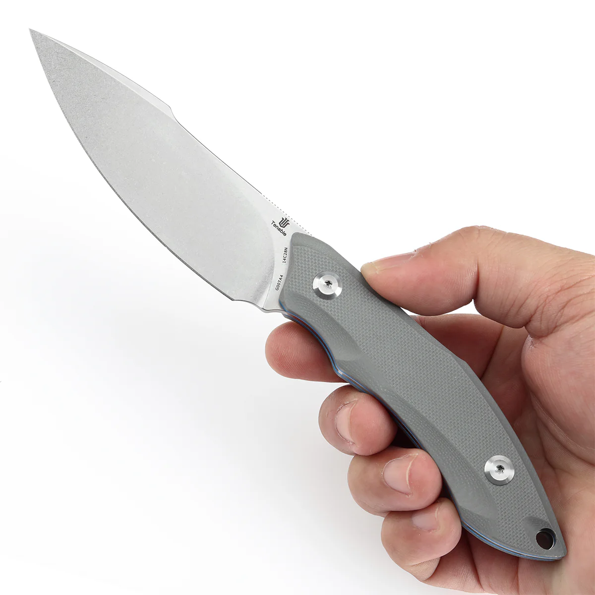 Tenable Luccio Fixed Blade Knife with Grey G10 Handle (3.81" Stonewashed 14C28N Blade) - Bolt Vision Design - G007A4 - Image 7