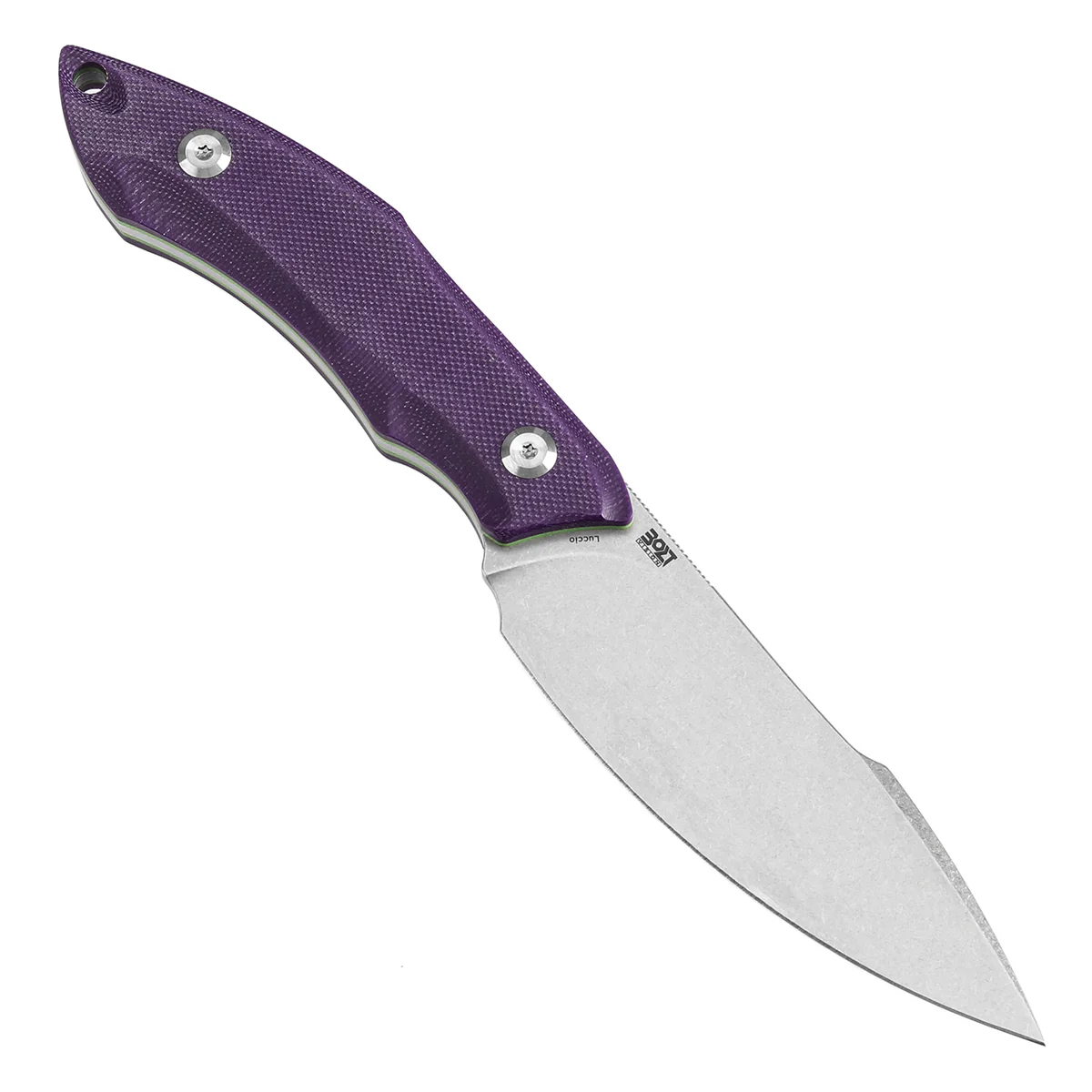Tenable Luccio Fixed Blade Knife with Purple G10 Handle (3.81" Stonewashed 14C28N Blade) - Bolt Vision Design - G007A5 - Image 3