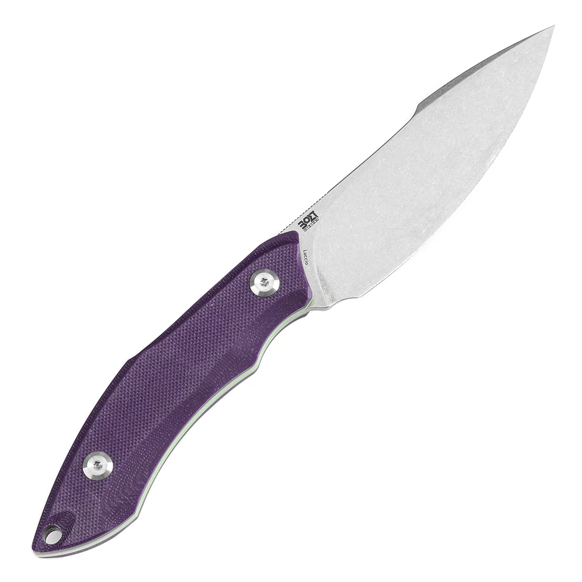 Tenable Luccio Fixed Blade Knife with Purple G10 Handle (3.81" Stonewashed 14C28N Blade) - Bolt Vision Design - G007A5 - Image 6