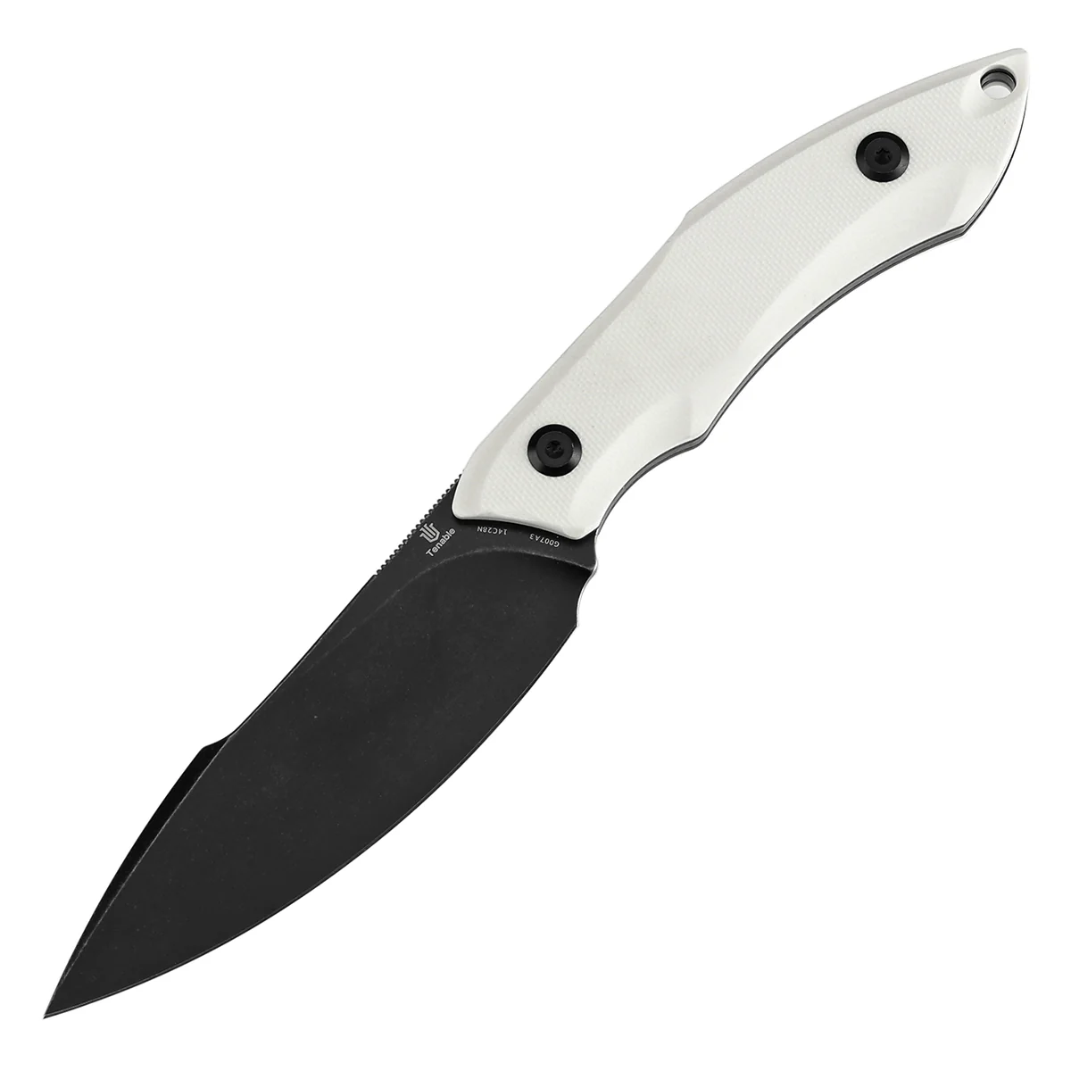 Tenable Luccio Fixed Blade Knife with White G10 Handle (3.81" Blackwash 14C28N Blade) - Bolt Vision Design - G007A3 - Image 2