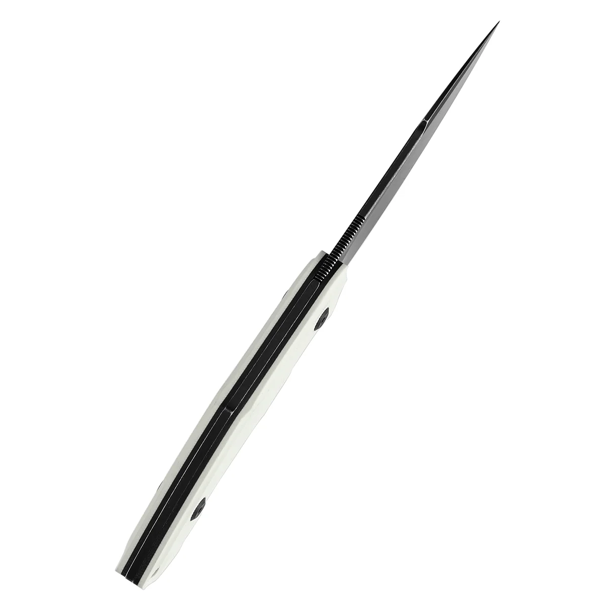 Tenable Luccio Fixed Blade Knife with White G10 Handle (3.81" Blackwash 14C28N Blade) - Bolt Vision Design - G007A3 - Image 5