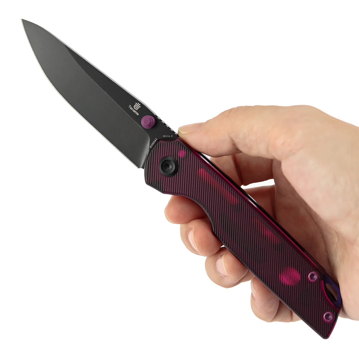 Tenable Mini Warrior Liner Lock Knife | 2.9" Blackwash Nitro-V Blade | Purple Acrylic Handle | Kim Ning Design - B2005A2 - Image 10