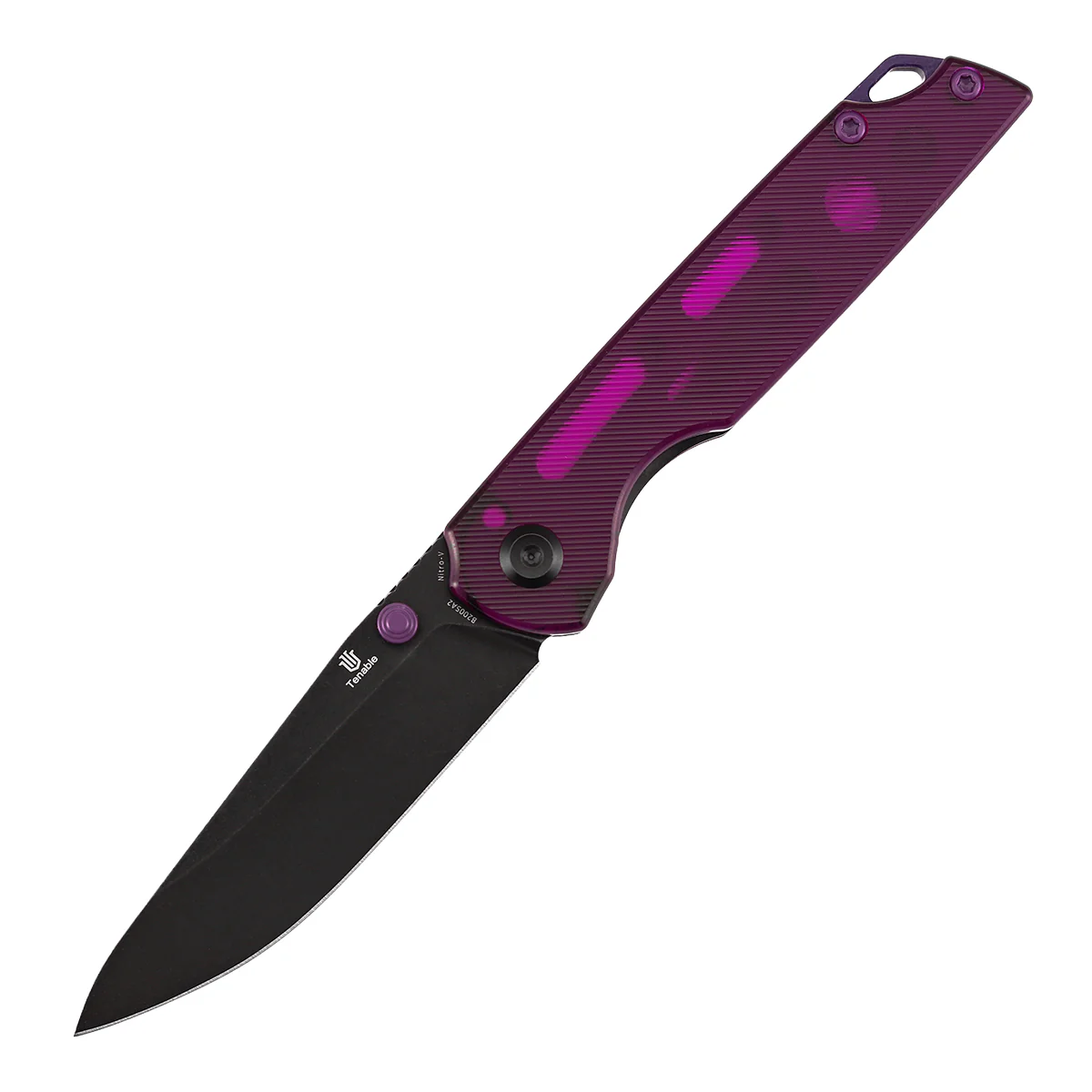 Tenable Mini Warrior Liner Lock Knife | 2.9" Blackwash Nitro-V Blade | Purple Acrylic Handle | Kim Ning Design - B2005A2 - Image 2