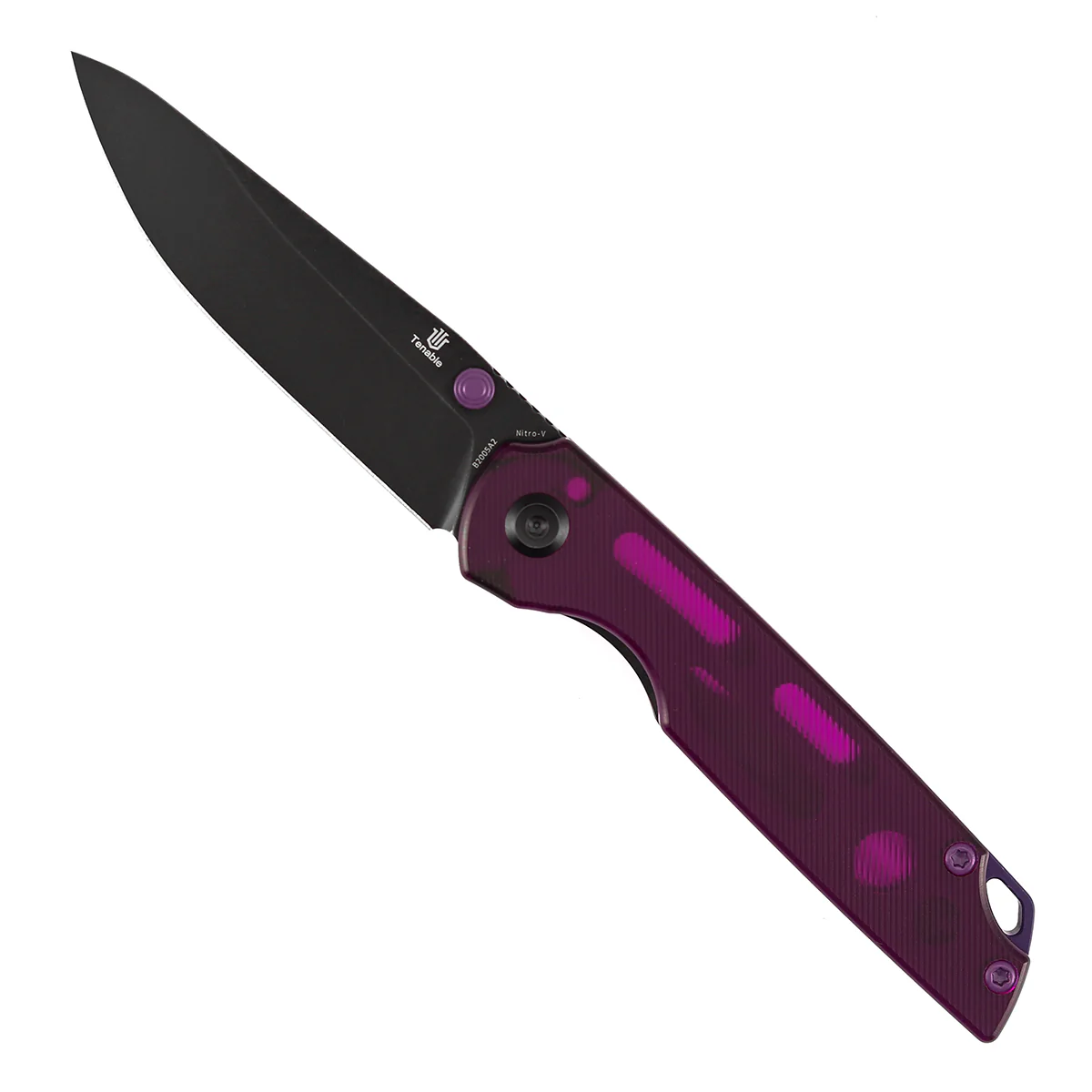 Tenable Mini Warrior Liner Lock Knife | 2.9" Blackwash Nitro-V Blade | Purple Acrylic Handle | Kim Ning Design - B2005A2 - Image 3