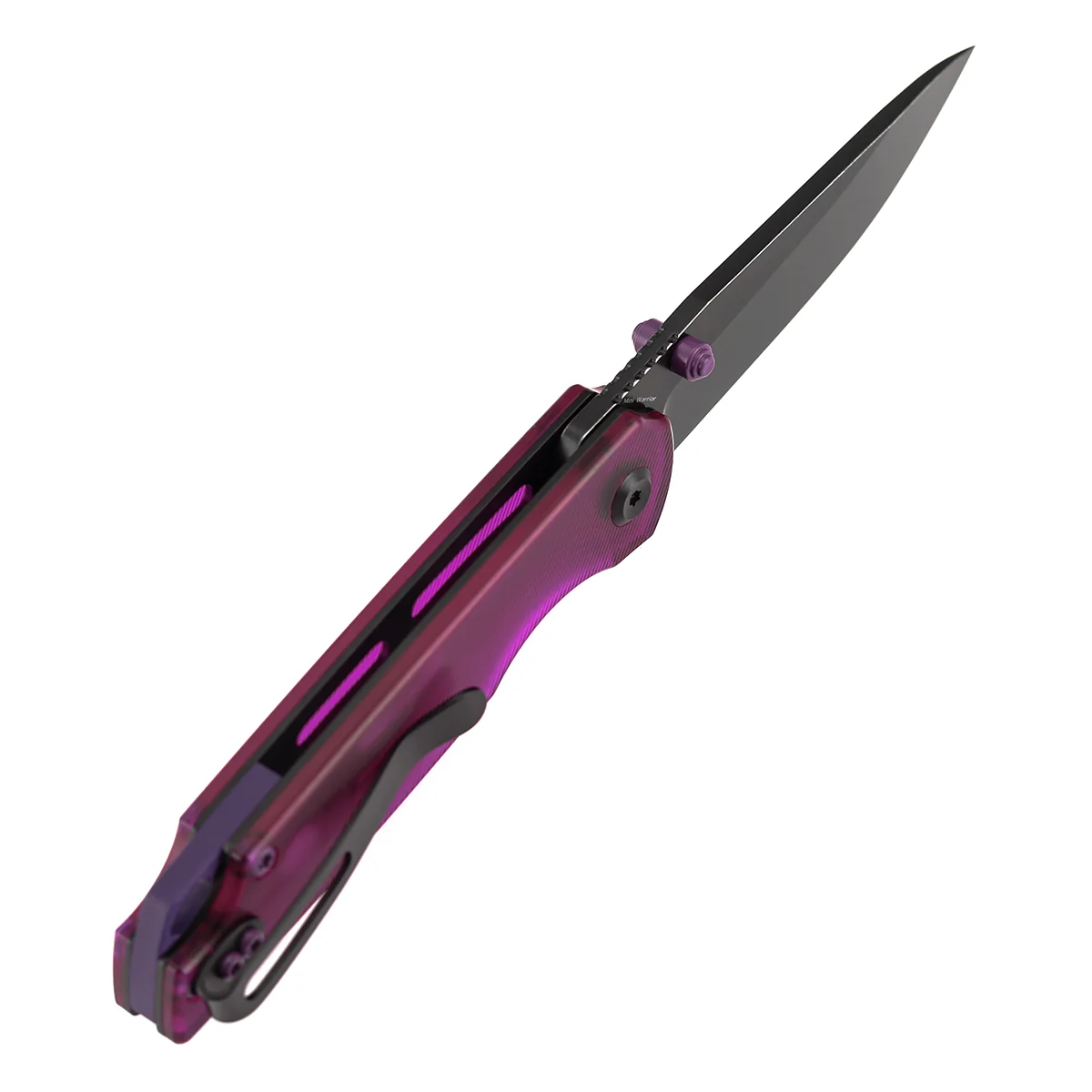 Tenable Mini Warrior Liner Lock Knife | 2.9" Blackwash Nitro-V Blade | Purple Acrylic Handle | Kim Ning Design - B2005A2 - Image 6