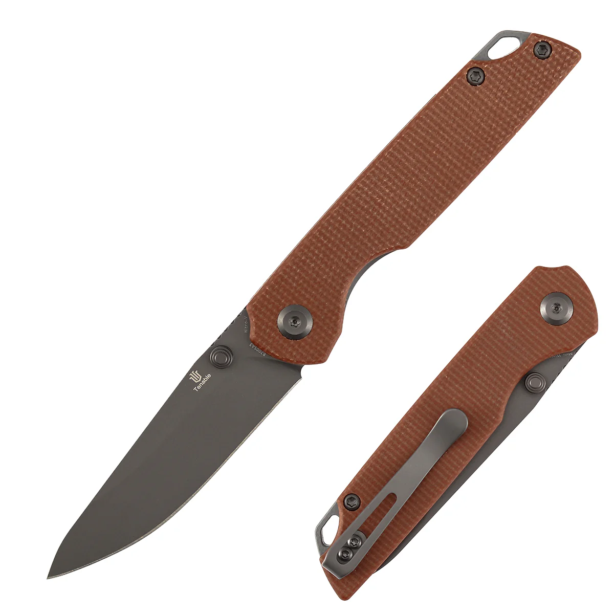 Tenable Mini Warrior Liner Lock Knife | 2.9" Gray TiCn Coated Nitro-V Blade | Brown Micarta Handle | Kim Ning Design - B2005A3