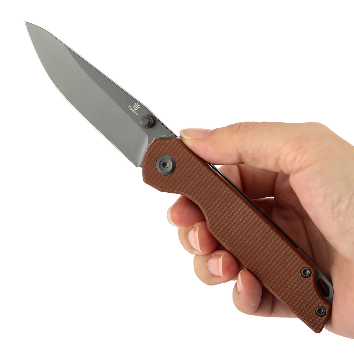 Tenable Mini Warrior Liner Lock Knife | 2.9" Gray TiCn Coated Nitro-V Blade | Brown Micarta Handle | Kim Ning Design - B2005A3 - Image 10