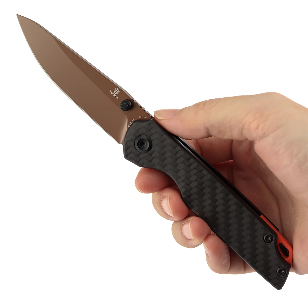 Tenable Mini Warrior Liner Lock Knife | 2.9" Rose Gold Nitro-V Blade | Twill Carbon Fiber & G10 Handle | Kim Ning Design - B2005A4 - Image 10